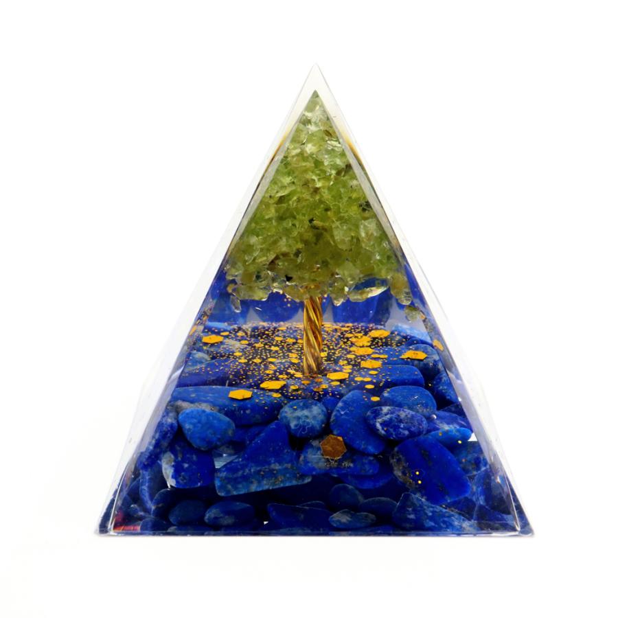 オルゴナイト ピラミッド 招財樹 ツリー 天然石 さざれ ラピスラズリ ペリドット 幅 約5cm orgonite pyramid 置物 パワーストーン