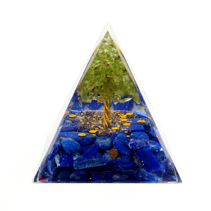 オルゴナイト ピラミッド 招財樹 ツリー 天然石 さざれ ラピスラズリ ペリドット 幅 約5cm orgonite pyramid 置物 パワーストーン