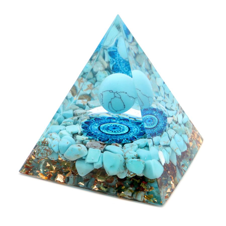 オルゴナイト ピラミッド ターコイズ トルコ石 さざれ 丸玉 orgonite pyramid 置物 天然石 パワーストーン 浄化 父の日 贈り物 プレゼント ギフト 贈り物