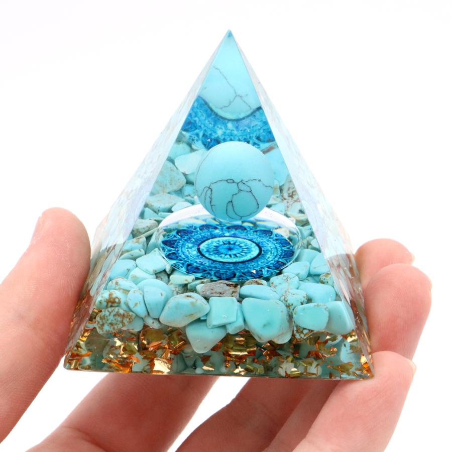 オルゴナイト ピラミッド ターコイズ トルコ石 さざれ 丸玉 orgonite pyramid 置物 天然石 パワーストーン 浄化 父の日 贈り物 プレゼント ギフト 贈り物